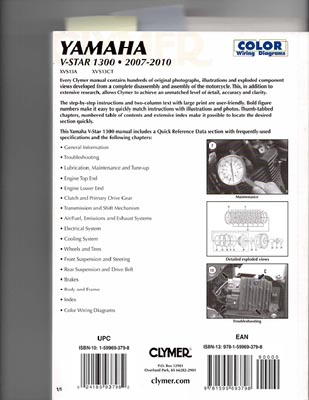 Clymer V-Star 1300 Manual Back Cover